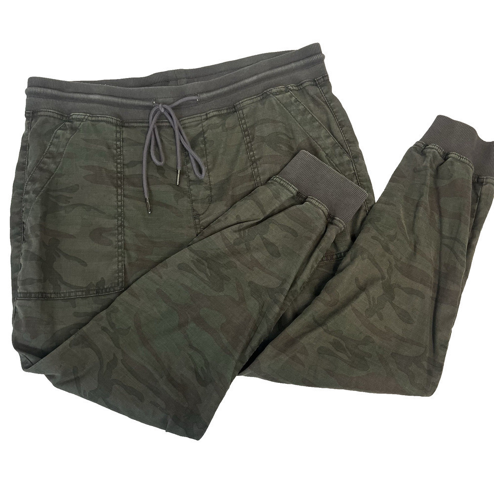 Level 99 Army Green Camo Pants size Large Linen Stretch Joggers Cuffs Drawstring